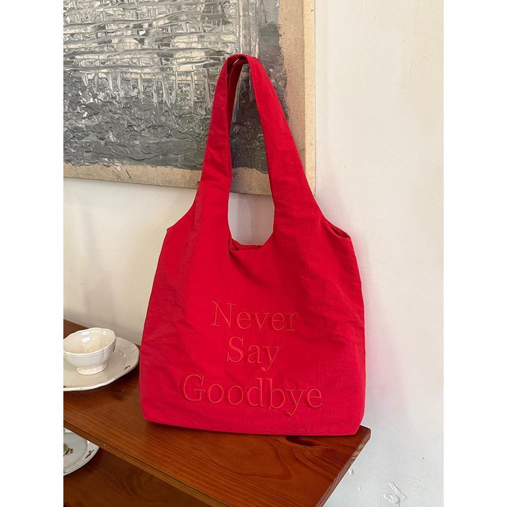 

Корейская нишевая дизайнерская холщовая сумка с вышивкой букв, женская сумка через плечо большой вместимости, сумка-тоут для поездок на работу красный