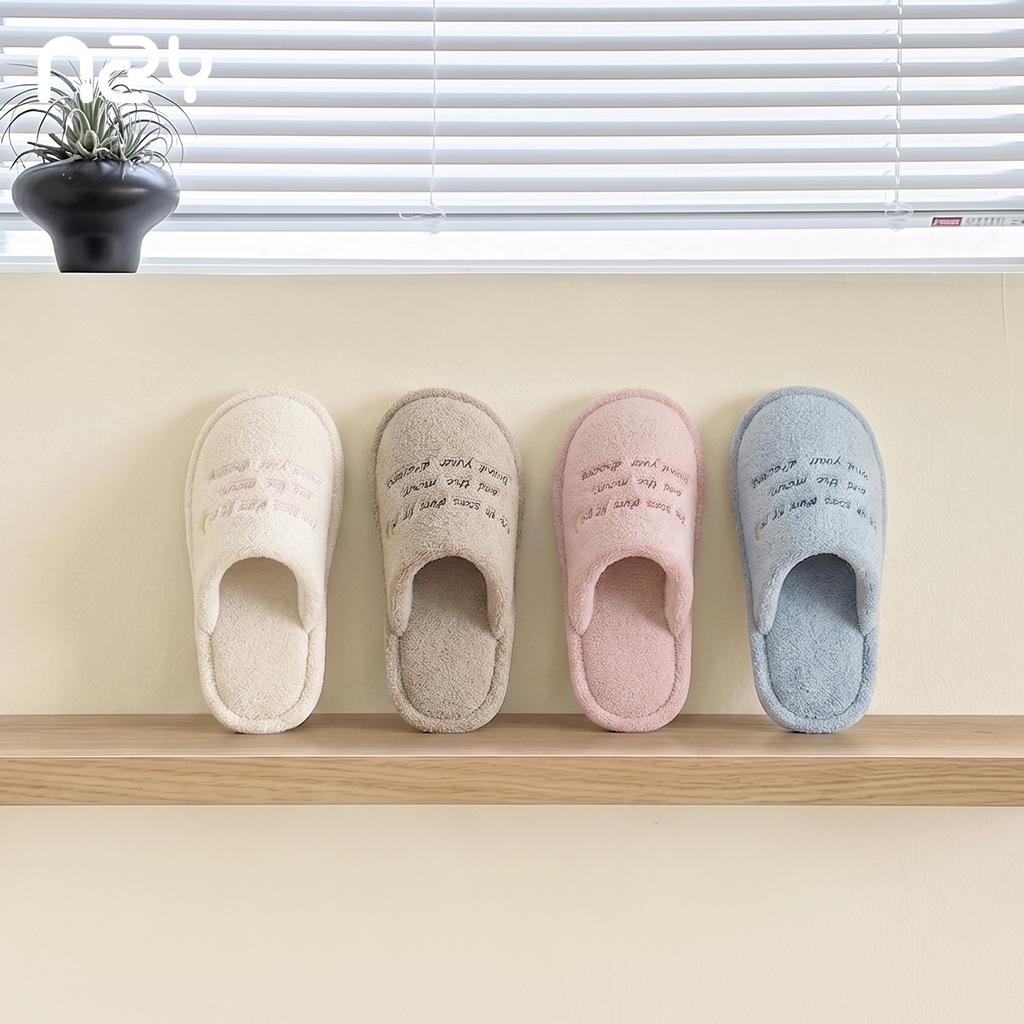 Girl style English embroidery cotton mop winter skin-friendly plush indoor warm home non-slip soft-soled slippers