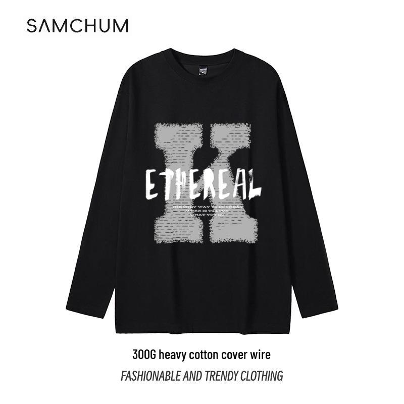 

25 Thickened 300g T-Sleeves for Boys - Long-Sleeve, Original American Street Fashion Brand Inner Wear XL чорний