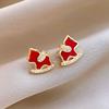 Fashion Jewelry New Year Horse Earrings Collarbone Chain Cartoon Chinese Style Pony Earrings Gold Rhinestone Red Drop Earrings