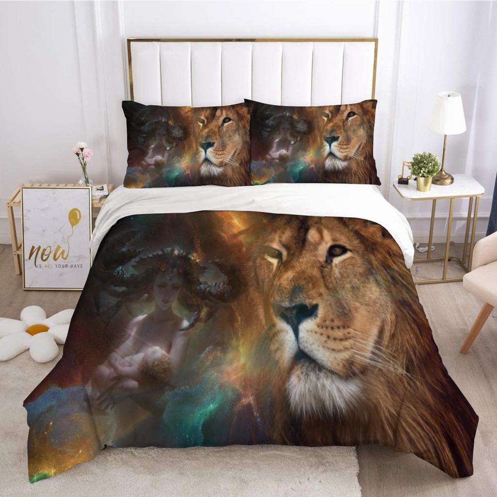 Comforter Lion King/Queen Sizewild Animal Print 3D Bedding Setbrown Lion Soft 2 Sblack