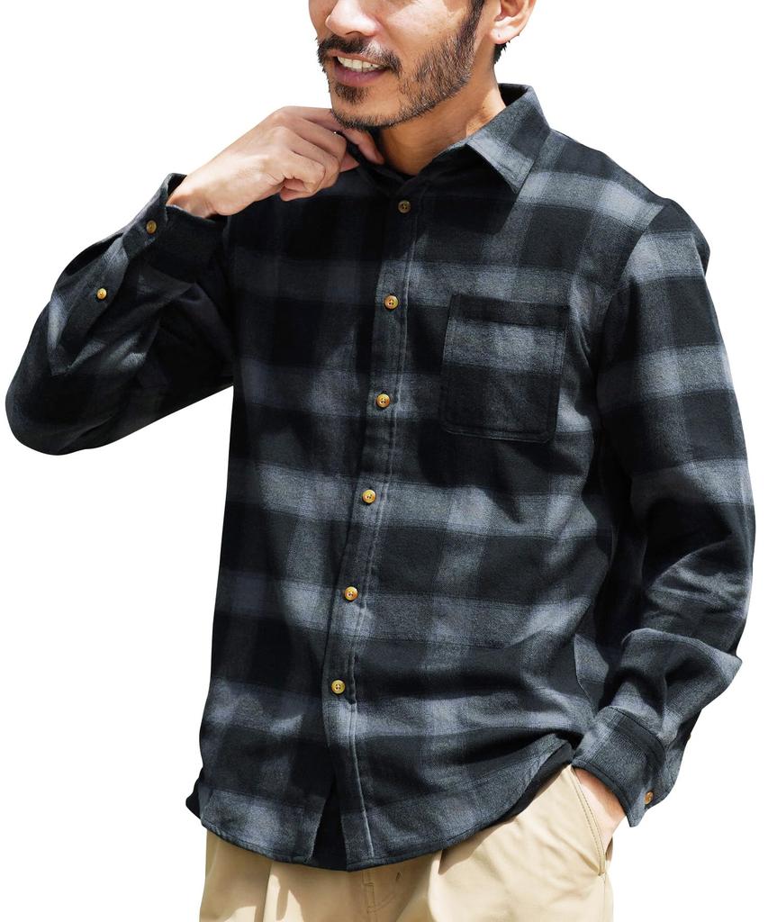 Shop Flannel Check Shirt XL Gray Ombre Patterned Long Slim Just the Right Size [JIGGYS SHOP] Jiggy's Men's Shirt, Sleeve, Fall/Spring Wear, 100%