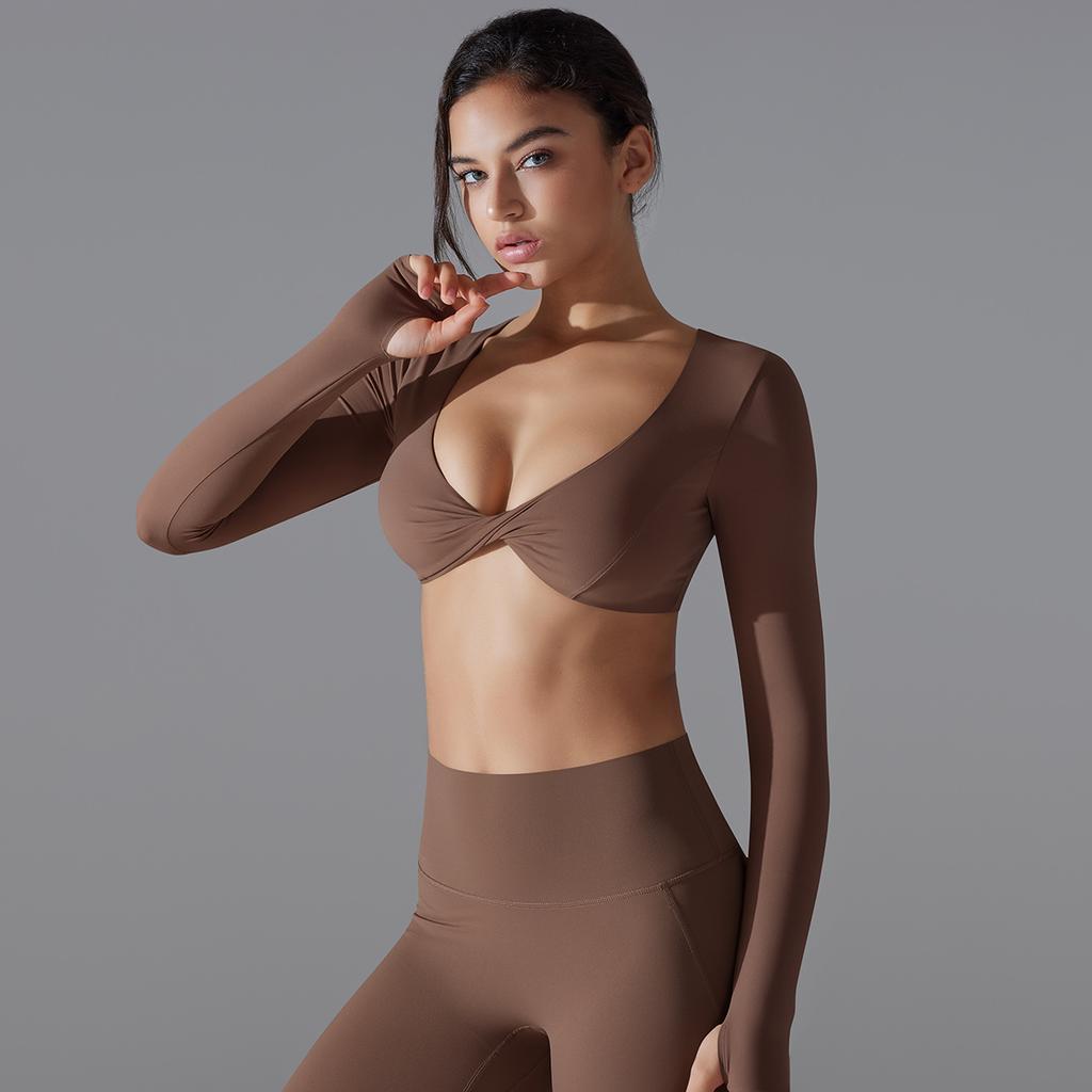 Yoga Clothing Trend Sports Gathering Long Sleeved Solid Color Slim Fit Elastic Fitness Shaping Running Training Top For Women