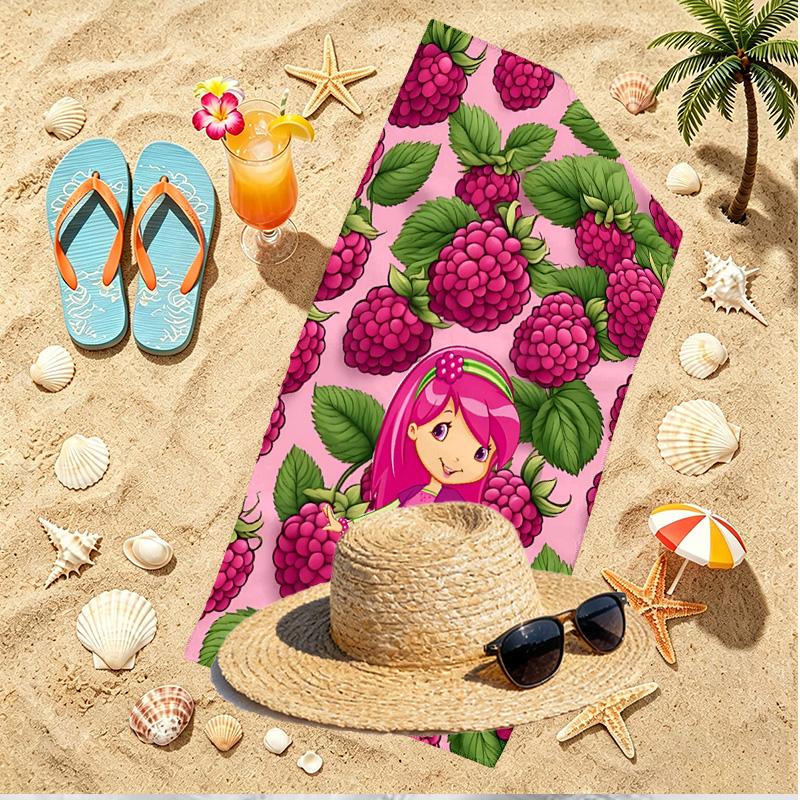 Strawberry Shortcake Print Beach Towel, Versatile Lightweight Absorbent Beach Towel for Pool Surf Yoga Bathroom, Perfect Birthday Holiday Gift