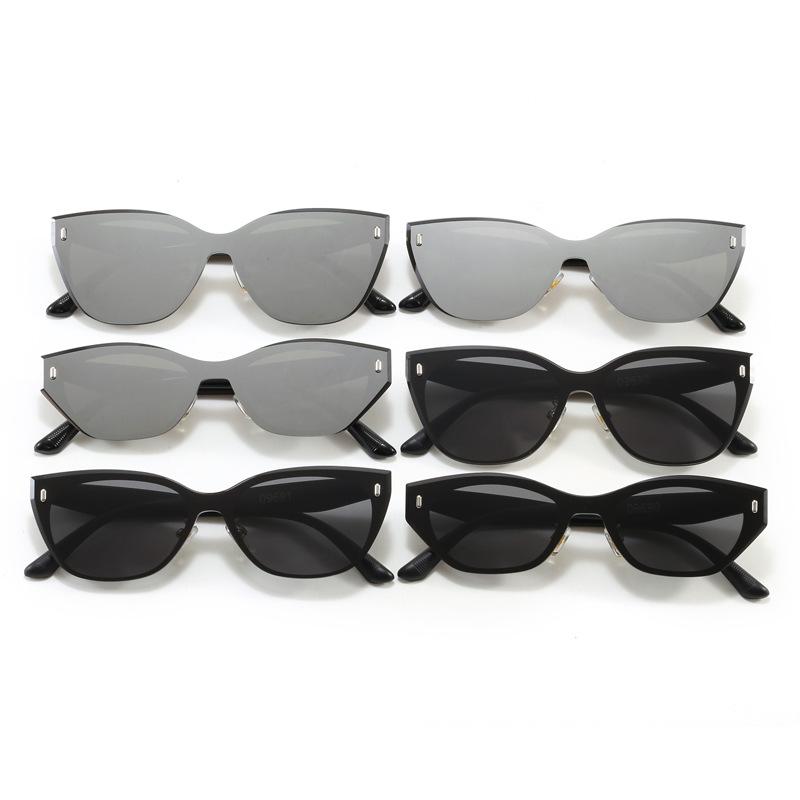 Hong Kong Style Frameless Integrated Sunglasses Women's High-end Cat's Eye Large Square Face Small Seaside UV-proof Sunglasses
