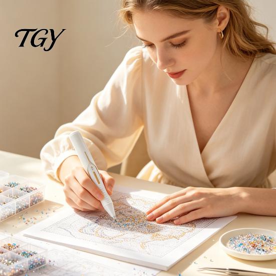 Faux Diamond Art Pen Automatic Bead Dispenser, Wax-Free Pen, Ergonomic Precision Applicator Tool for Round Diamonds, DIY Crafts Accessories