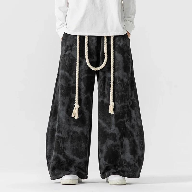 2026 Men Flared Pants Chinese Style Men Tie-Dye Wide Leg Pants Autumn Fashion Unisex Baggy Trousers Male Streetwear Sweatpants