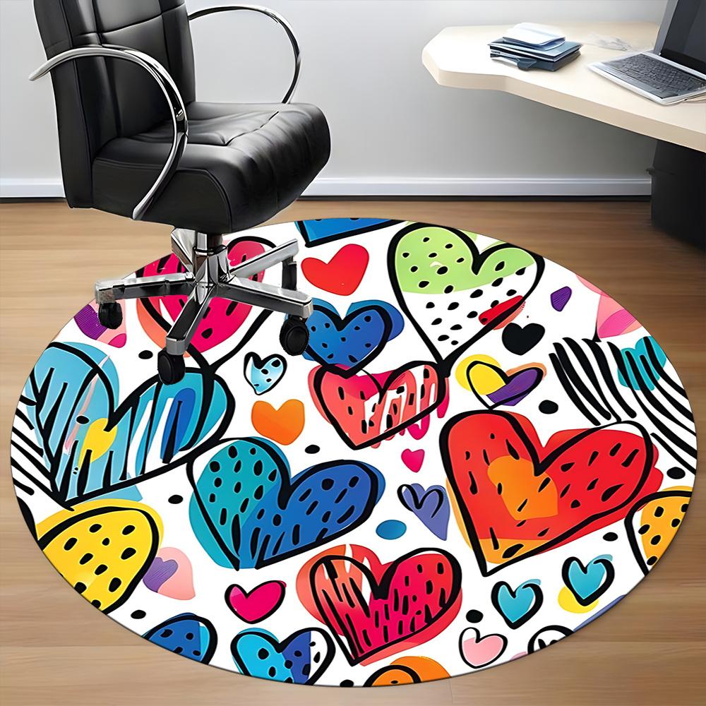 1pc Heart Colors Office Round Area Rug, Indoor Mat Suitable ForOffice, Under Office Chairs Bedroom Living Room Home Decor, Room Decot098
