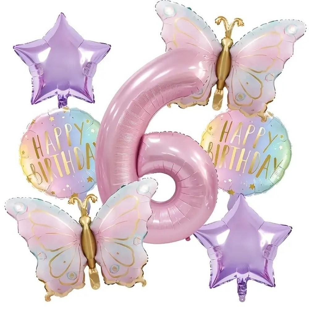 7 Pcs Pink Butterfly Balloon Set Shower Anniversary Decoration Foil Number Balloon 32 Inch Birthday Party Wedding Balloons Gift