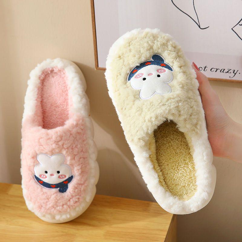 Pantofole Antiscivolo in Velluto di Cotone: Comfort Peloso, a Suola Spessa e a Punta Chiusa per Autunno e Inverno
