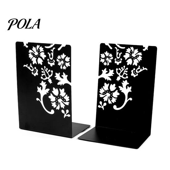 Large Capacity Book Holder 2PCS Metal Bookends, L-Shaped Reinforced Support Holder, with Non-Slip Cave Design Bookend Pads, Hollow Floral for
