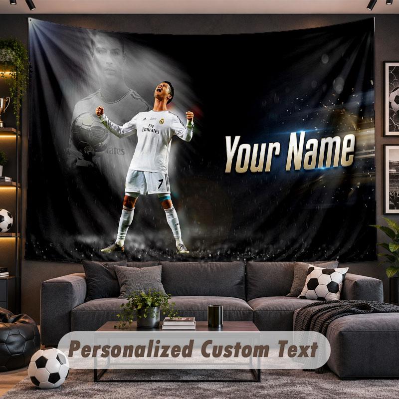 Wandtapijt met aangepaste naam Cristiano Ronaldo patroon Gepersonaliseerde bedrukte stof Wanddecoratie