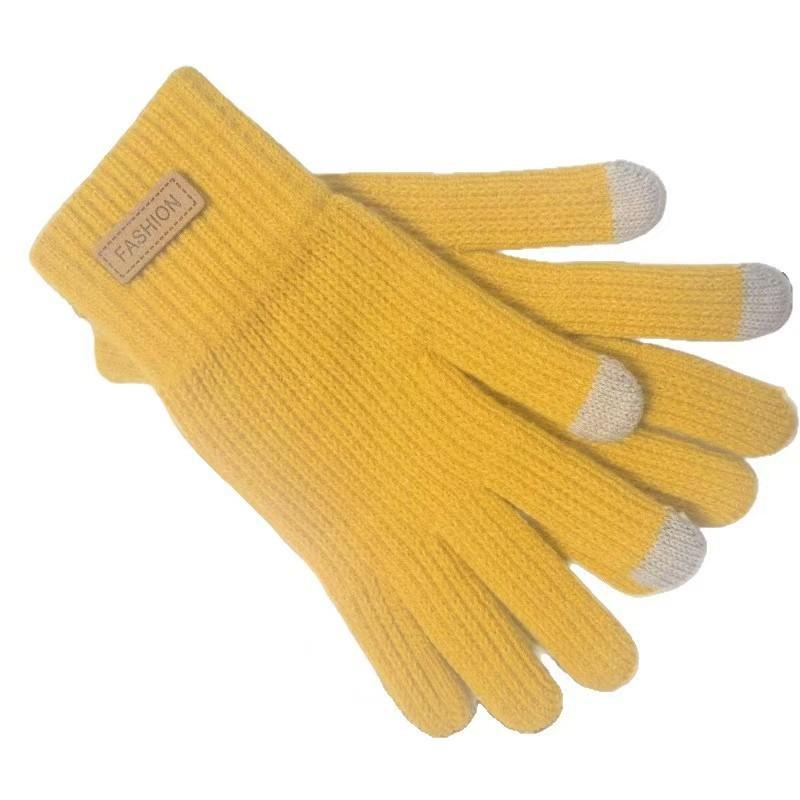 Knitted Gloves Wool Ladies Winter Thickened and Fleece Morandi Candy Color Maillard Gloves
