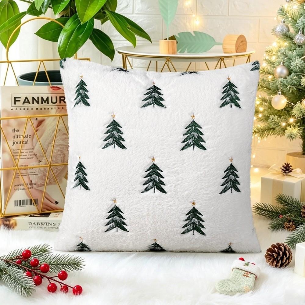 Soft Fluffy Christmas Pillow Cover Xmas Tree Plush Cushion Cover Decorative Cushion Cover  Sofa
