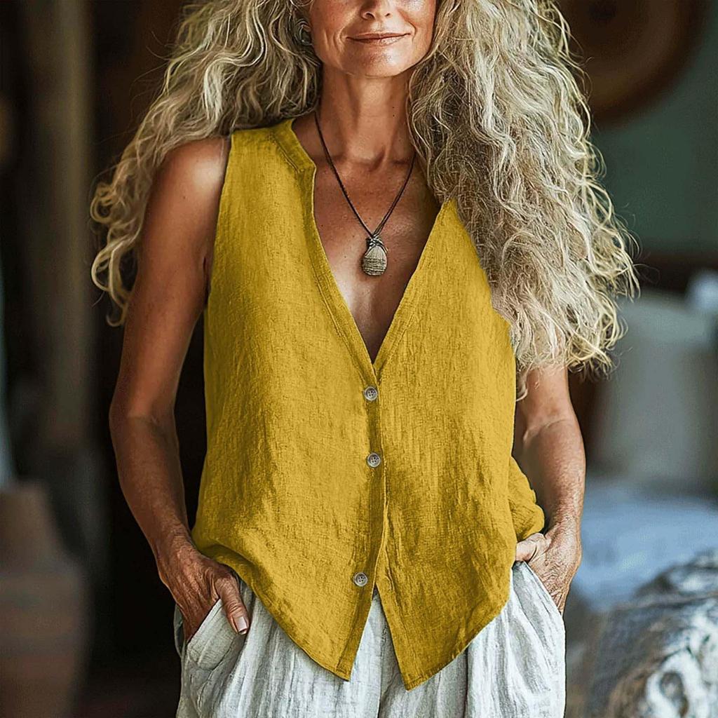 Women's Fashionable Sleeveless Solid Color V Neck  Casual Loose Vest Top