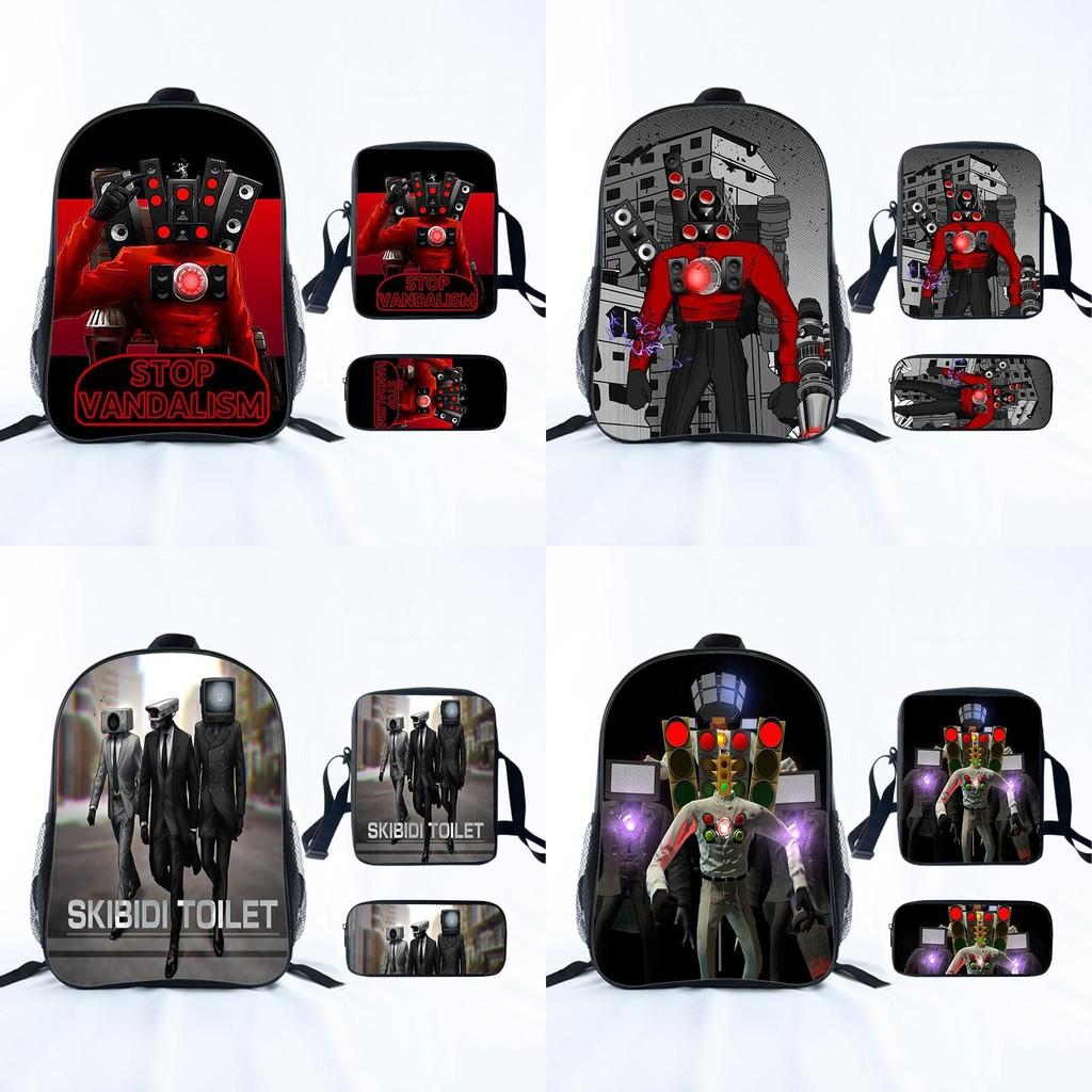 Toilet Cartoon Skibidi Print Student Backpack With Storage Pouch Kids For
