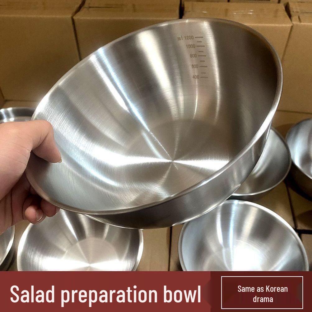 Extra Thick Food-Grade Stainless Steel Basin with Scale for Vegetables & Dough—Household Kitchen Mixing Bowl