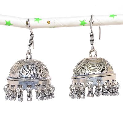 Natural Indian Look Jhumki Gemstone Silver Tribal Bali Earring 1.85" i9S70