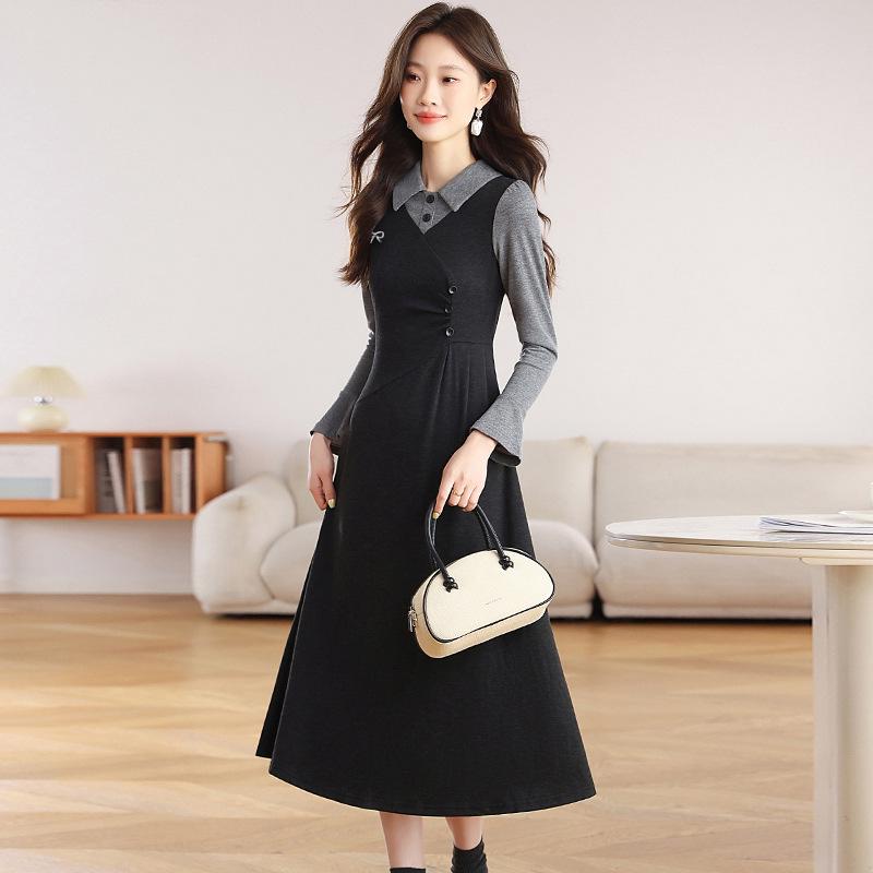 French Retro Knit Dress: Elegant, Minimalist, Unique Autumn/Winter Women s Fashion Medium чёрный