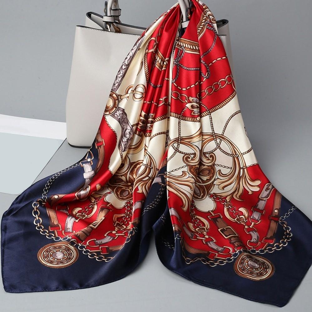 Flower Printed Women Square Scarf Imitation Satin Silk Hip Hop Head Scarf Fashion Bandana Scarf 2
