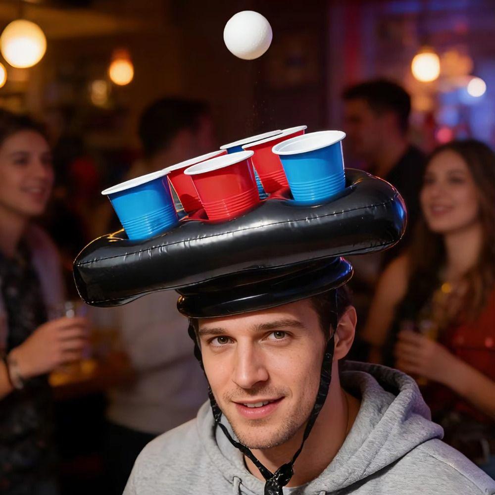 Triangle Cap Toss Game Hat Beverage Cup Mats Party Toss Game Inflatable Pong Hat Garden Party