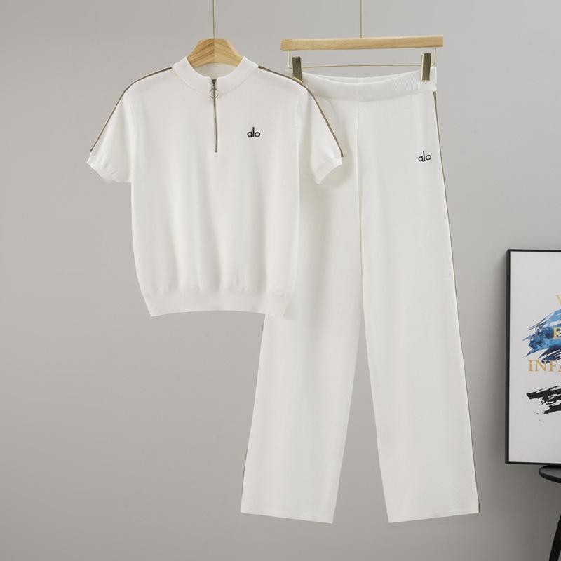 

Женская спортивная одежда со стойкой, с короткими рукавами, полосатые брюки клеш, модный и молодежный костюм-двойка one size белый