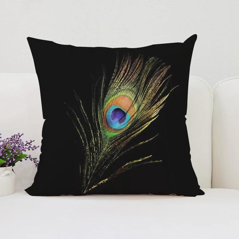Peacock Feathers Cushion Cover 50X50Cm Decorative Pillowcase Decor 40X40 45X45 Cushions Covers For Bed Pillows Pilow Cases Sofa