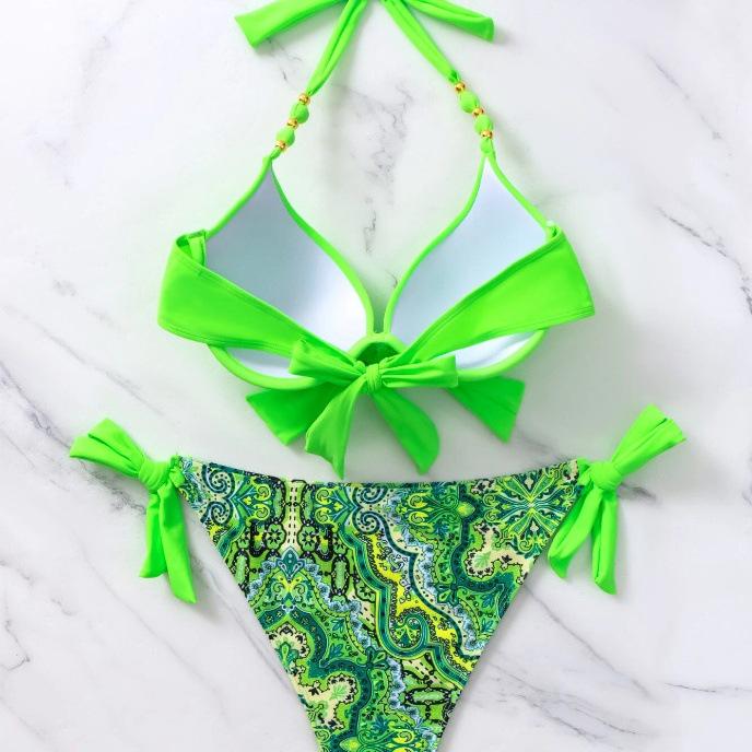 2024 Europäischer & Amerikanischer Bandage Bikini Bademoden Set - Damen Neuer Druck