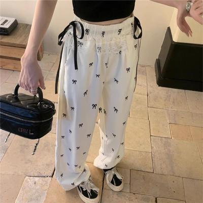 "Damen Herbst Spitze Schleife Weitbein Hose - Locker, Elastischer Bund Gerades Design"