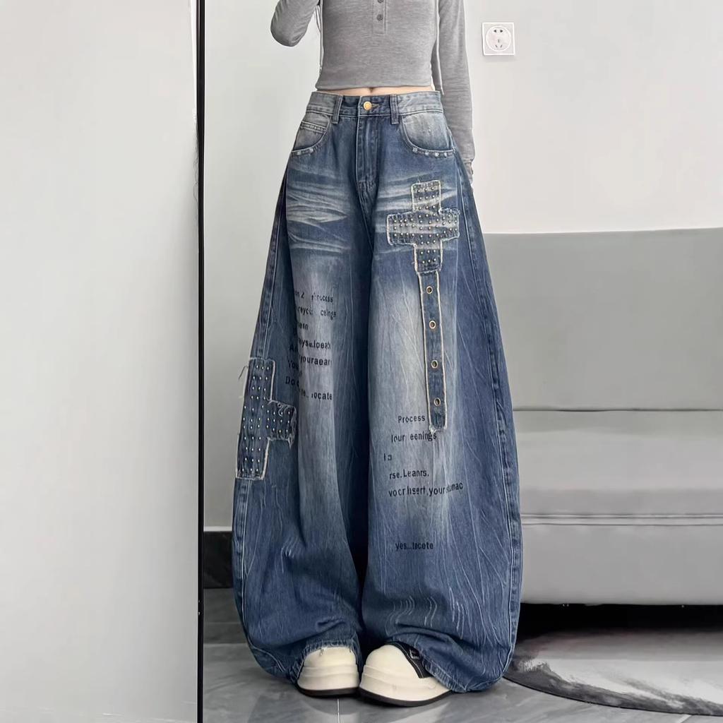 Jeans a Vita Alta da Donna Gamba Larga Pantaloni di Denim Larghi Casual Vestibilità Larga Trendy