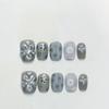Handmade Cat Eye Short Square Oval Press On Nails With Bowknot Pearl Diamond Flower Star Decor Detachable Full Cover