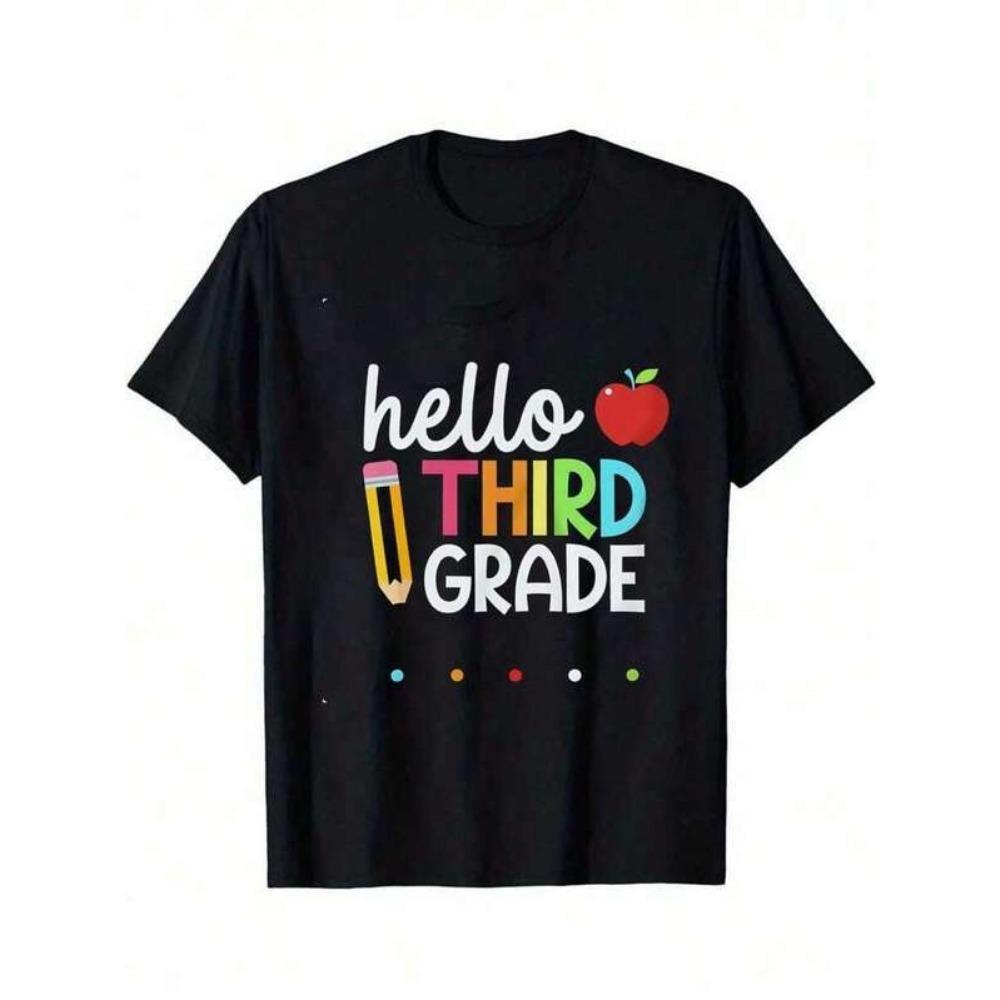 

Girls & Boys Back To School Cotton Graphic Tees Gift For First Day Of School, Round Neck Short Sleeve T-Shirt 100 чорний