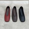 25 French retro style woven square head loafers women's shallow mouth flat bottom one pedal grandma shoes