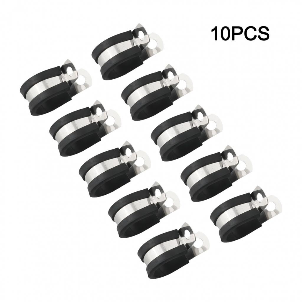 10pcs Stainless Steel Rubber Lined P Hose Pipe Clamps Cable Mounting Clips Wire