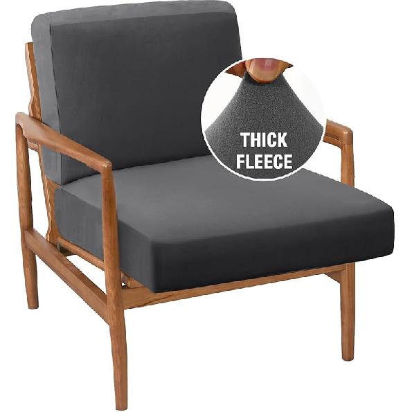 H.VERSAILTEX Fleece Chair Slip Covers with Arms 2 Piece Sofa Covers Super Stretch Cushion Covers for Modern Living Room Chair Soft Accent Chair 1 SEAT COVER + 1 BACK COV