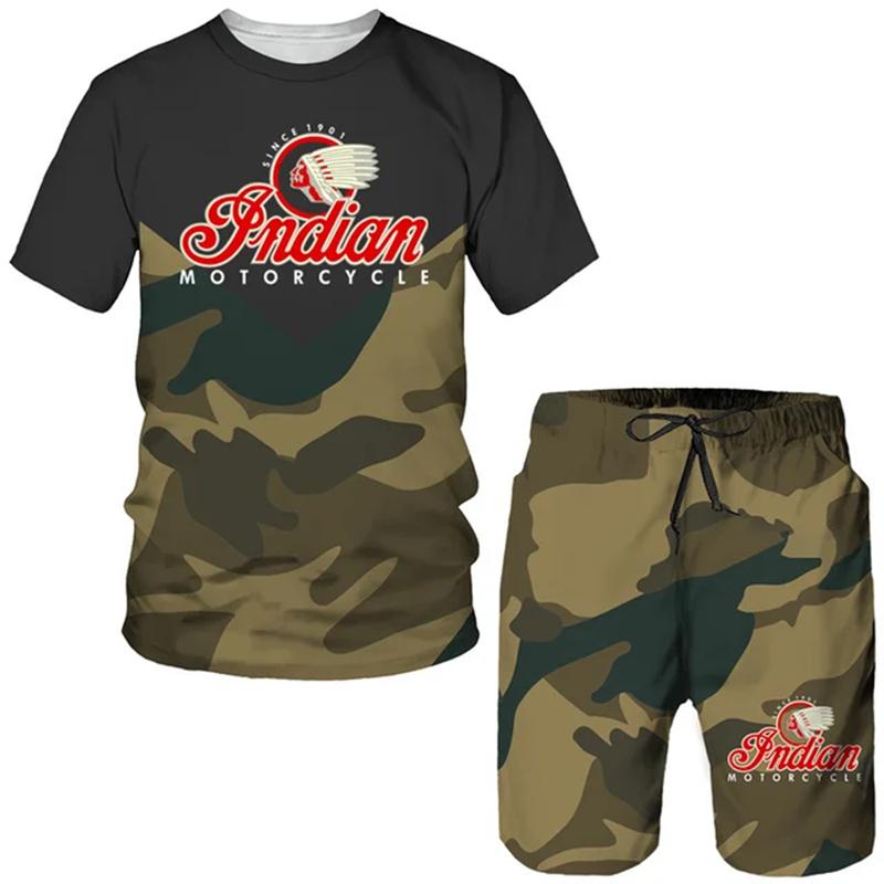 Sommer Kamuflasjemønster Sett Drakter Hip Hop Harajuku Sport 2 Deler Oversized Sportsklær T-skjorte Badeshorts Antrekk Klær For Menn