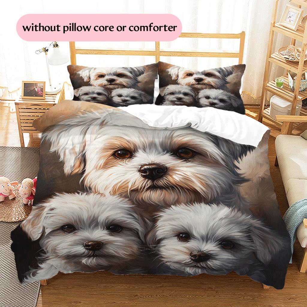 Black Maltese Pattern Bedding Home Decoration Birthday Gift (1 * duvet cover + 2 * pillowcase, without core)