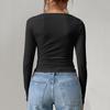 Women's Casual V-neck Buttoned Sexy Slim Ribbed Knit Long-sleeve Top