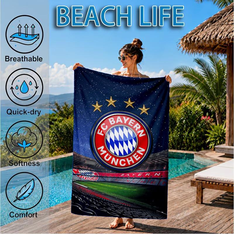Munich FC Artwork Printed Microfiber Beach Towel, Soft And Absorbent, Quick-Dry, Ideal for Summer Travel, Beach Essential, Swimming Pool