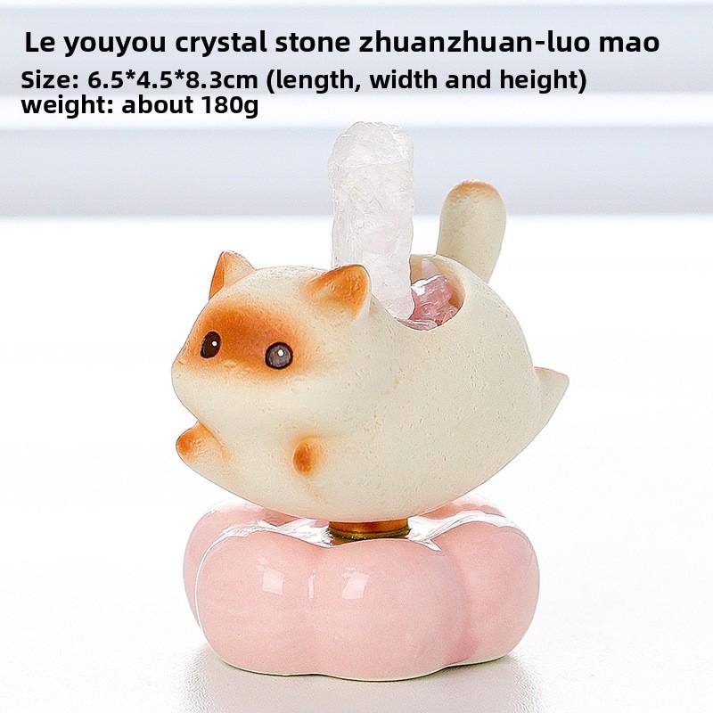 Rotating Kitten, Cute Cat, Content Cat, Smooth Crystal Raw Stone Home Decoration Piece, Cartoon Kitten, Office Desk Decoration Item