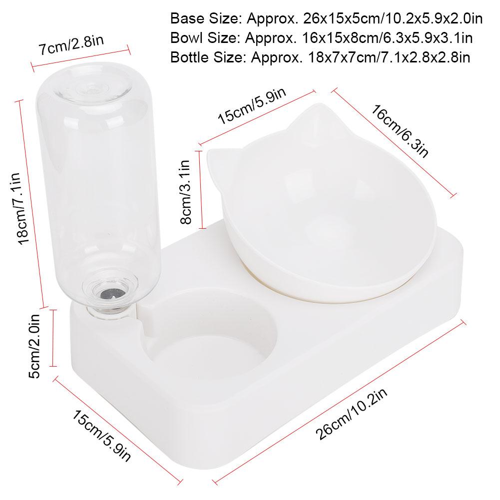 Pet Double Food Feeder Water Drinking Bottle 15 degrees  Adjustable Tilted Neck Protection Cat Dog Feeding BowlL