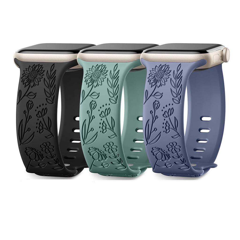 Compatible Silicone Apple Watch S10 Strap: Adjustable, Fashionable Embossed Band