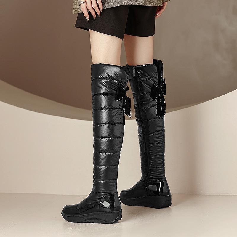 Autumn and Winter Knee Boots Women's Side Zipper Waterproof Non-slip Warm Down Snow Boots Medium Cold-resistant Cotton Shoes Large Size