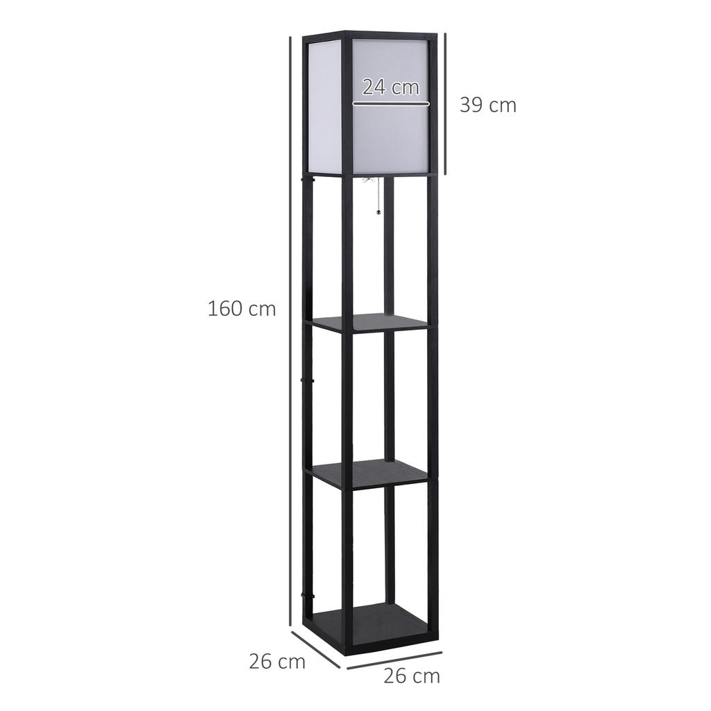 Floor Lamp with Shelves and Top Light, Modern Corner Standing Lamp with TC Fabric Lampshade for Living Room, Bedroom, Bulb not Included, Black