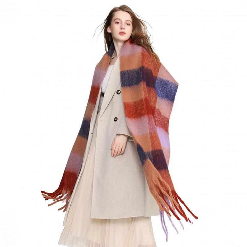 

2024 Winter Thick Warm Scarf Women Cashmere Shawl and Wraps Pashmina Neckerchief Bufanda Female Rainbow Hairy Tessel Echarpe New 34x200cm