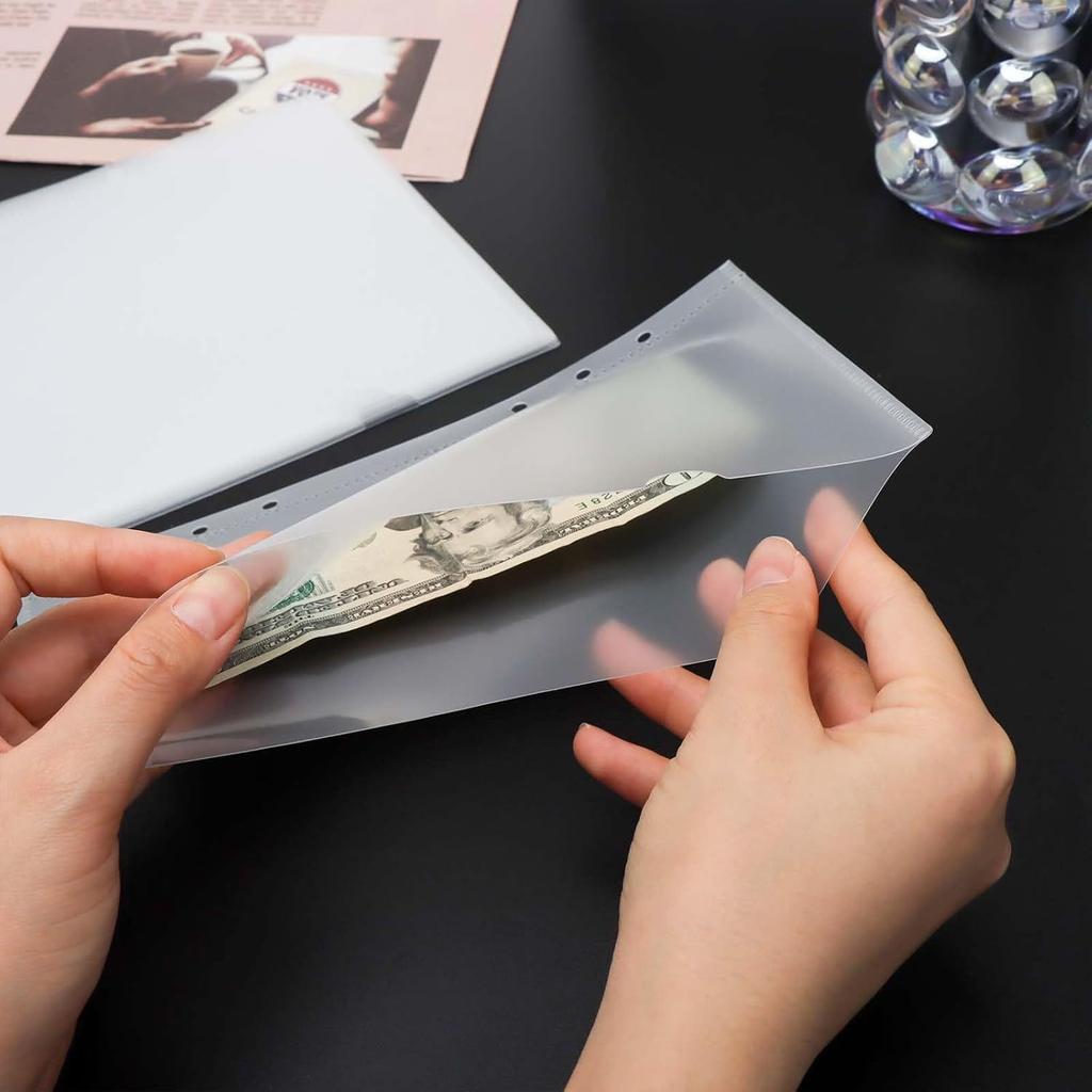12pcs Zipless Cash Envelopes A6 Binder Pockets Frost PP Planner Inserts Sheet Protectors for 6 Ring Binders Organizer Accessories