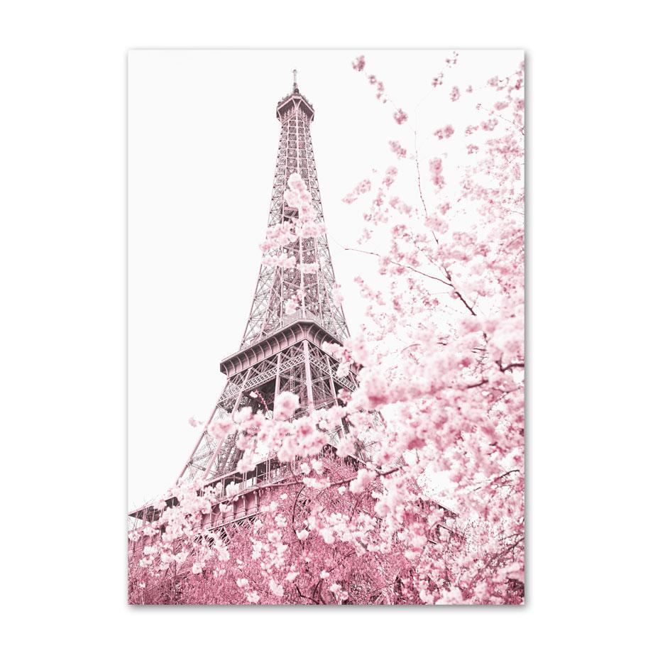 Rosa Blume Balkon Turm Paris Auto Fahrrad Regenschirm Wand Kunstdruck Leinwand Malerei Nordic Poster Decor Bilder Für Wohnzimmer