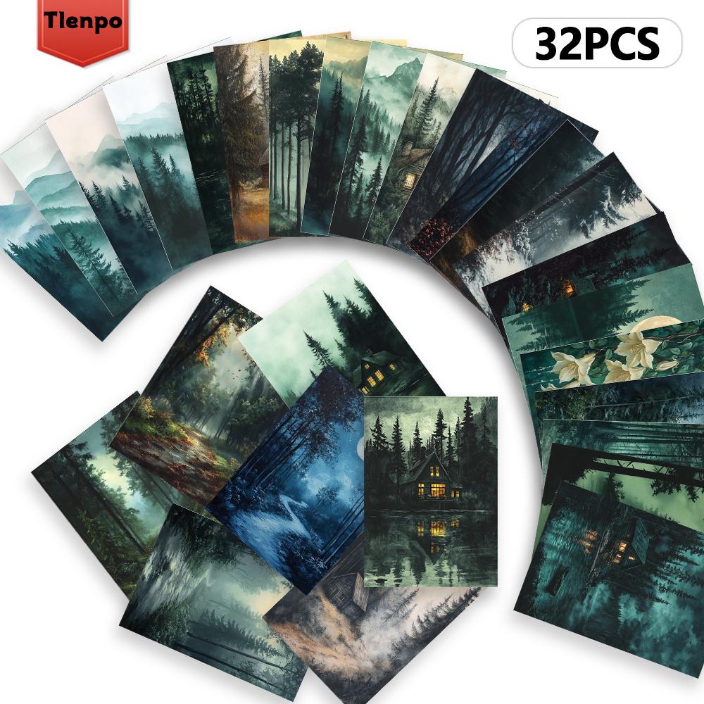 32pcs, mysterious watercolor forest postcards, room decoration stickers, manual materials, souvenirs, collectibles and mail
