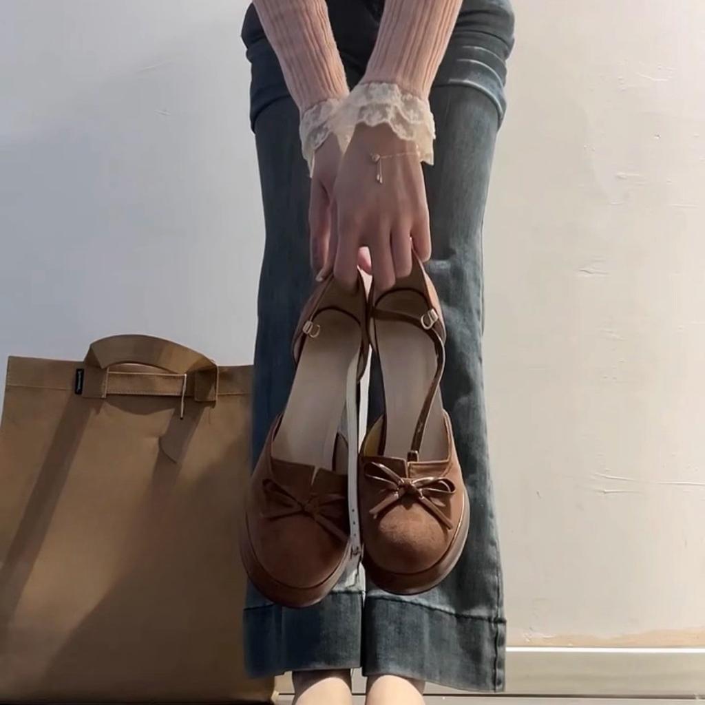 French Retro Mary Jane Shoes Women's 2025 New Bow Thick Heel with Skirt Hollow Single Shoes