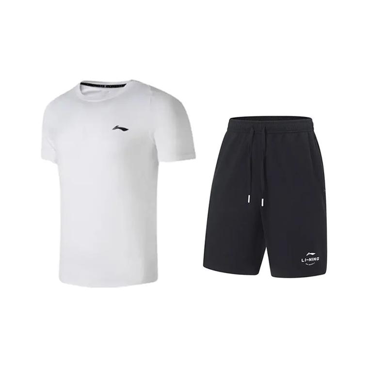 

Li-Ning Минималистичная быстросохнущая удобная дышащая футболка с коротким рукавом и круглым вырезом, повседневный спортивный комплект унисекс, топы ATSU819-2+AKST543-3 M